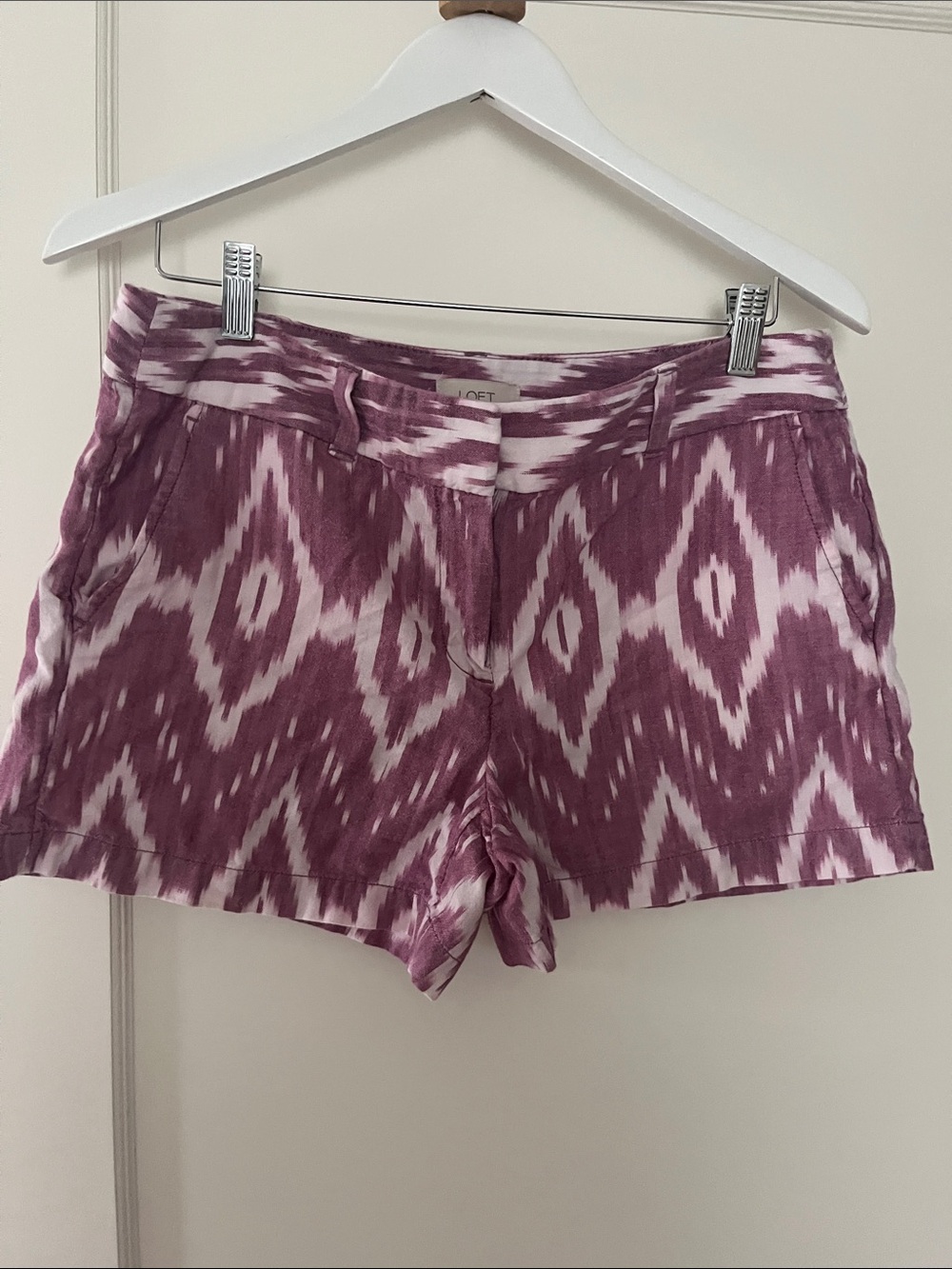 LOFT Mauve Ikat Pattern Cotton-Blend Shorts